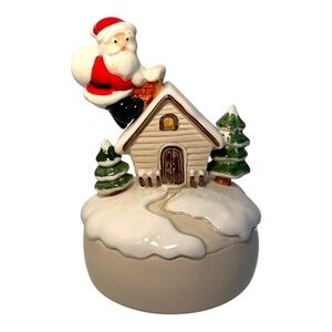 Vintage 1979 Otagiri Santa Music Box Japan Santa on Roof Cabin Jingle Bells
